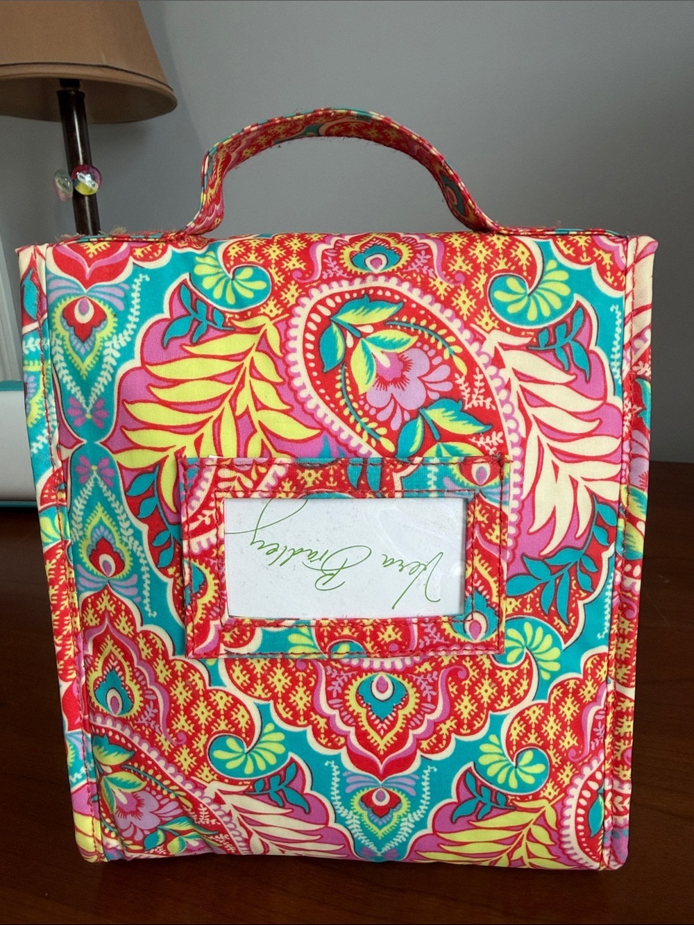 Colorful Paisley Fabric lunch  Bag - Pink, Turquoise & Yellow
